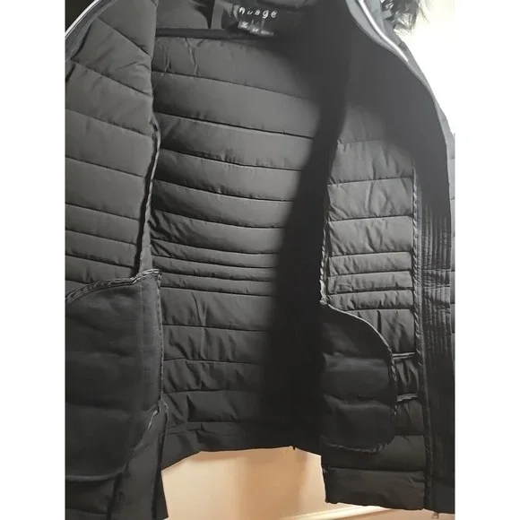 NuAge Women's Jacket Sz S/P Regular Stretch Puffer Coat w Removable Hood Black - Picture 9 of 15